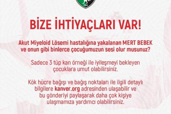 Yukatel Denizlispor, lösemi hastası Mert bebek için kampanya başlattı