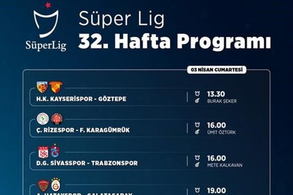 Süper Lig’in 32. haftası 03 Nisan Cumartesi günü 4 maç ile başlayacak
